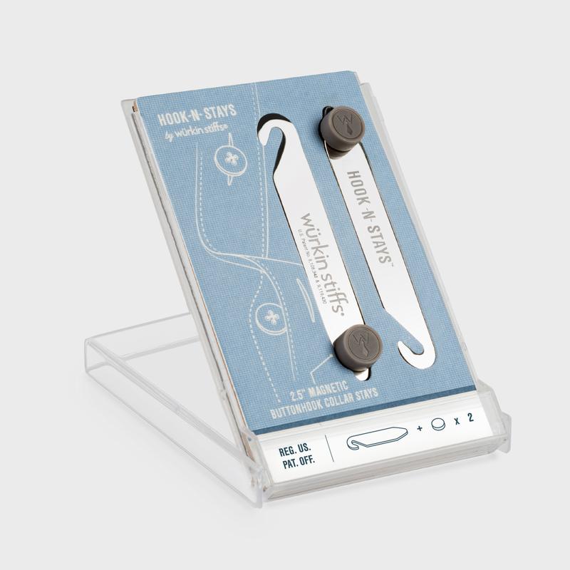 single pair 2.0 inch Stiff-N-Stay Plastic Magnetic Collar Stays with storage case Wurkin Stiffs 