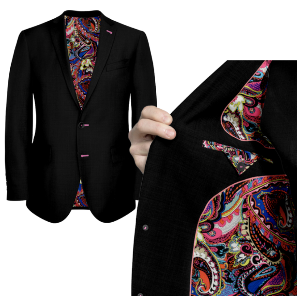 Black Suit With Pink Paisley Lining